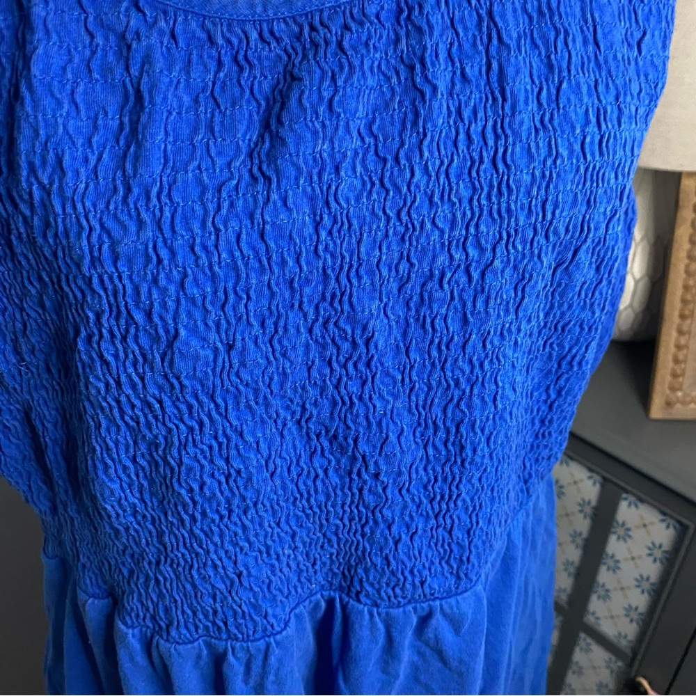 770 coldwater creek smocked Elegant Blue Sleeveless Dress with pockets - Picture 3 of 10